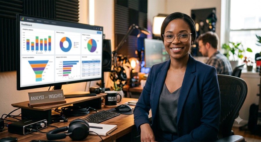 The Analyst Agent, an AI performance analyst at MyInfluence AI, with analytics charts