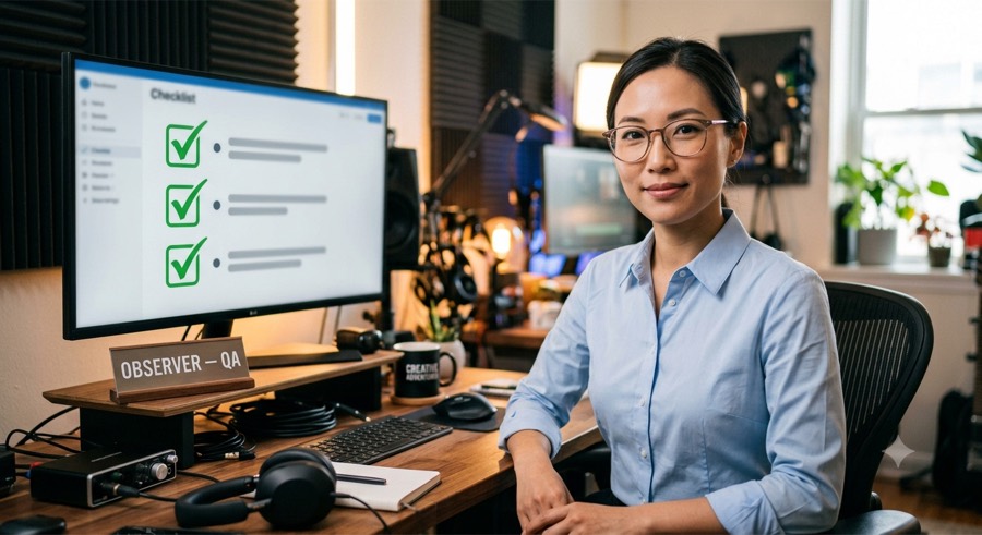The Observer Agent, an AI quality controller at MyInfluence AI, reviewing content